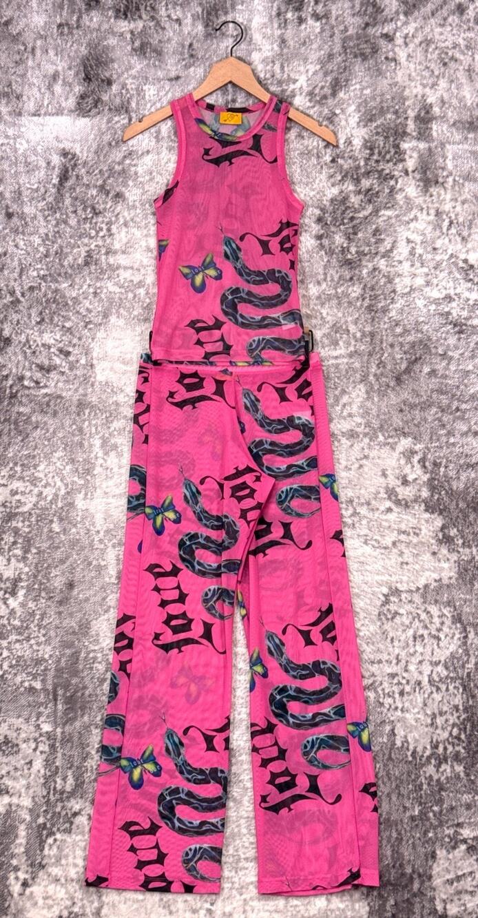 Juliet Johnstone Pant Set Medium Womens Pink Snake Love Mesh Lightweight